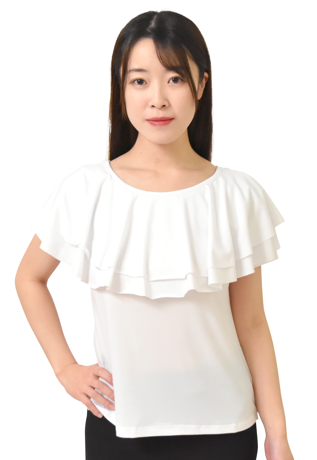 ダンストップス ボートネック2段フリルトップス tシャツ 半袖 シャツ