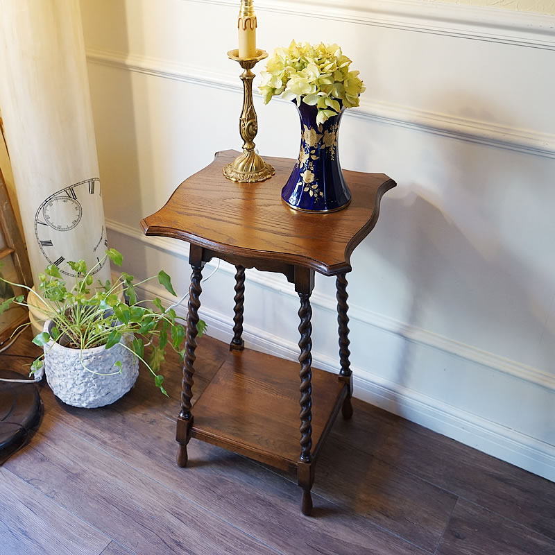 アンティーク家具 リプロダクト 花台 木製 ツイスト脚 サイドテーブル