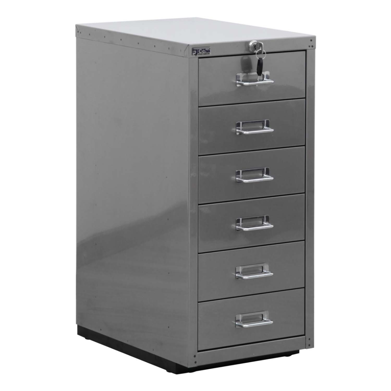 スチールキャビネット A4サイズ 6段 完成品 鍵付き ホワイト/ブラック