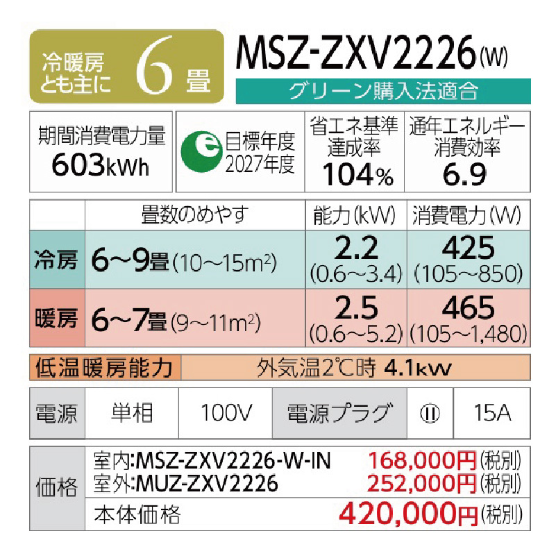霧ヶ峰 エアコン 6畳用 三菱電機 2026年モデル Zシリーズ ピュア