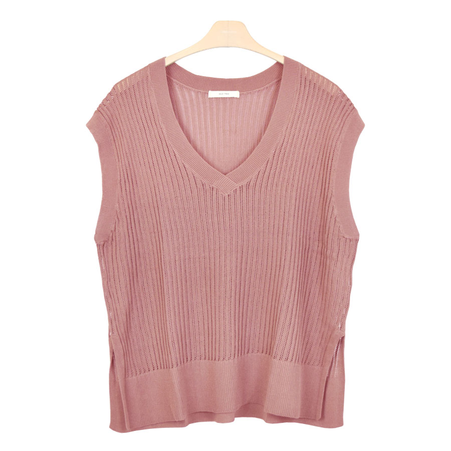 ニットベスト 透かし編み メッシュ Vネック レディース トップス