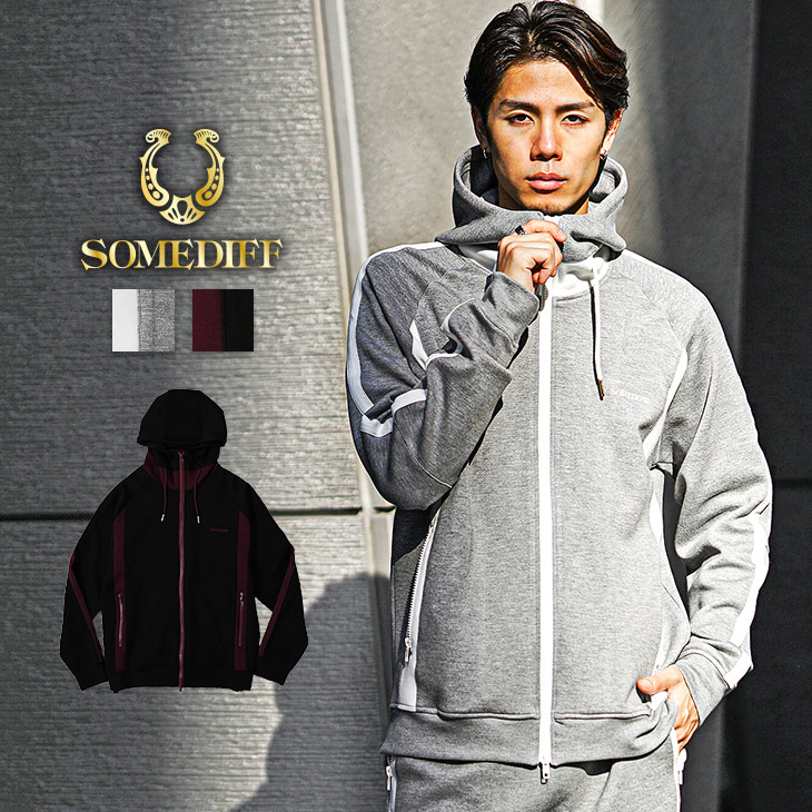 SOMEDIFF（サムディフ） ライン切替 パーカー メンズ ジップパーカー