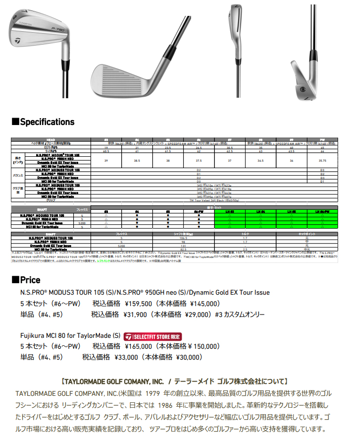 TaylorMade（テーラーメイド） 日本正規品 P790 アイアン ダイナミック