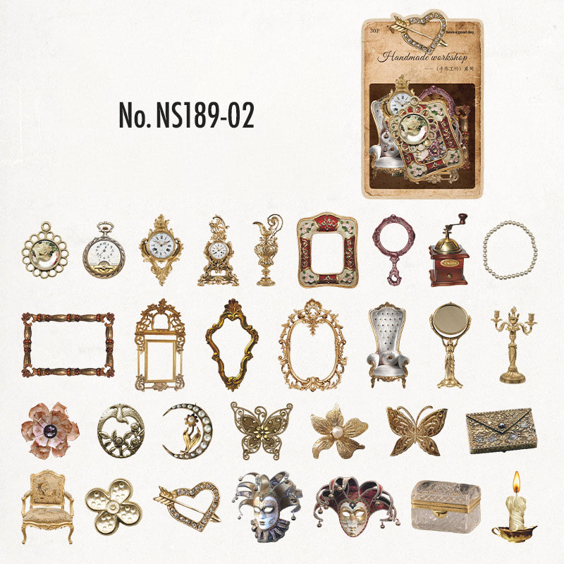 コラージュ 素材 デザイン ペーパー 鍵 クリップ リボン 小物 ジャンク