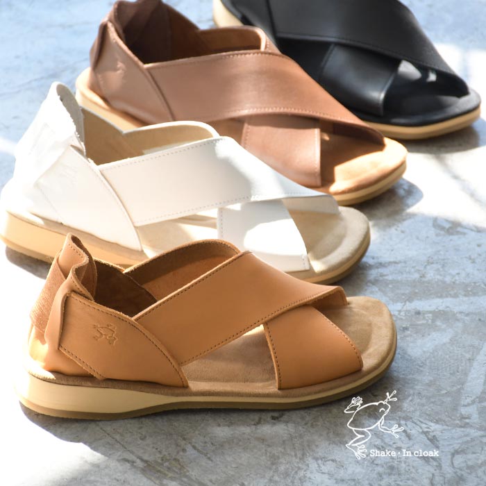 サンダル レディース 本革 日本製 クロスレザー ぺたんこ 歩きやすい