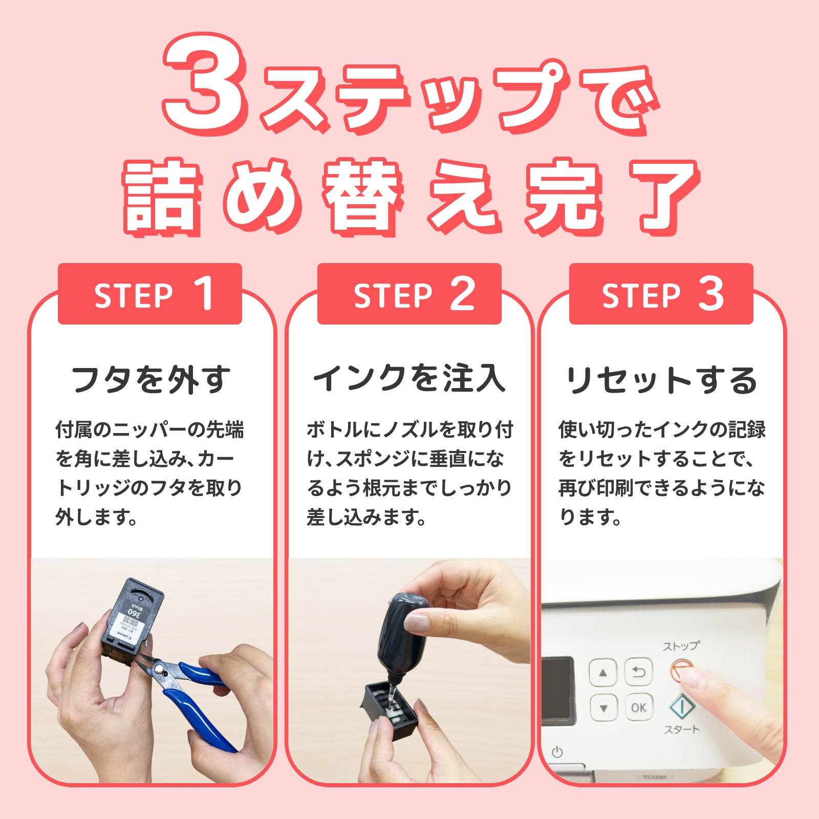 PIXUS BC-385/386 Canon キャノン 用 純正用詰め替えインク ビギナー