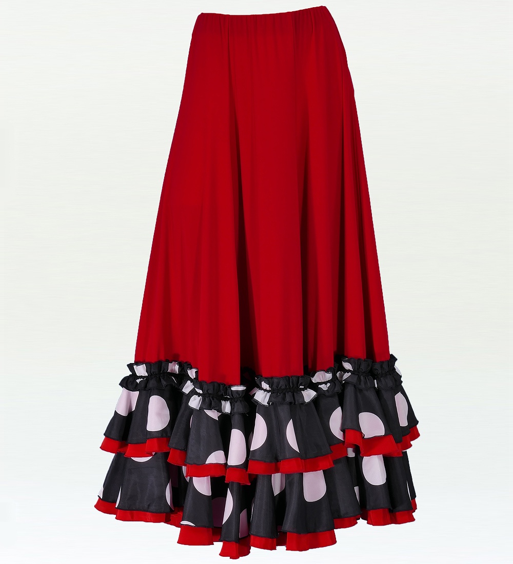 フラメンコ 水玉フリル ファルダスカート レッド フリーサイズ 2035r