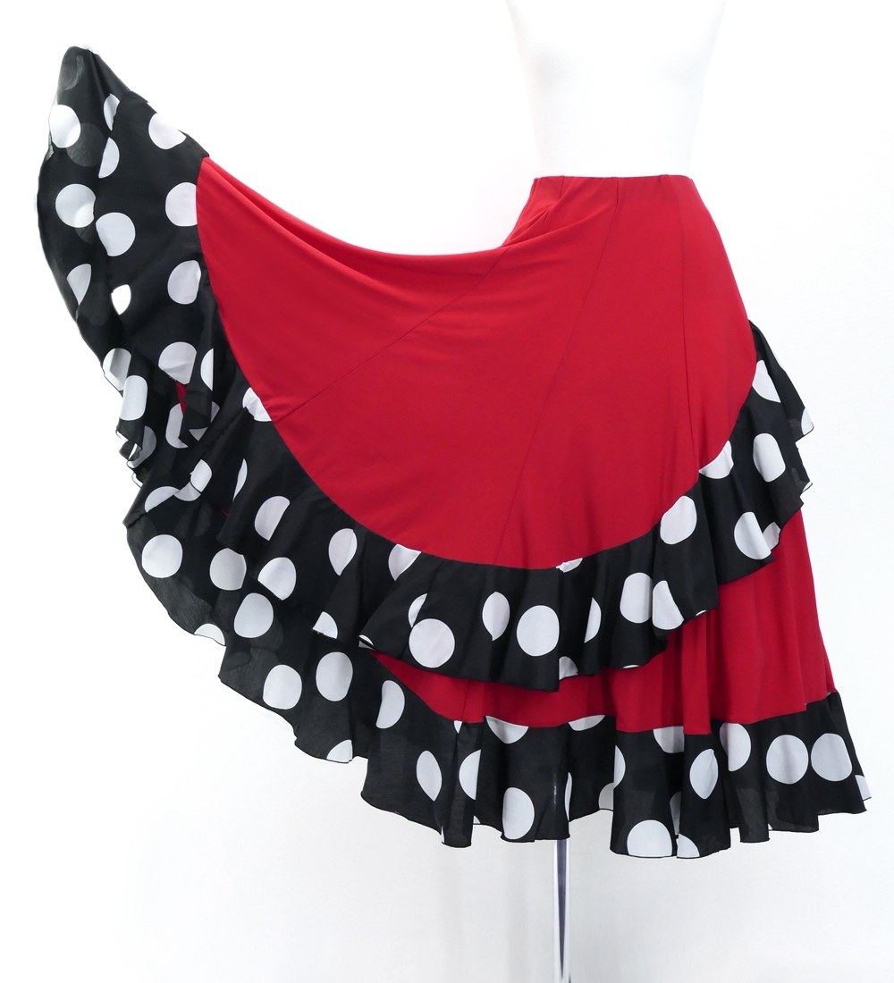 フラメンコ 水玉 斜めフリル ファルダスカート レッド Mサイズ 3047rd