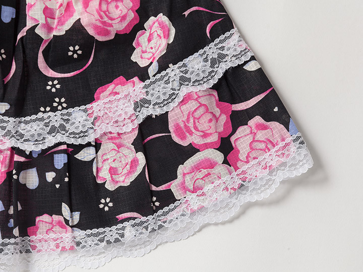 浴衣ドレス バラ×リボン柄 浴衣ドレス 帯付き 帯付き3点セット 浴衣