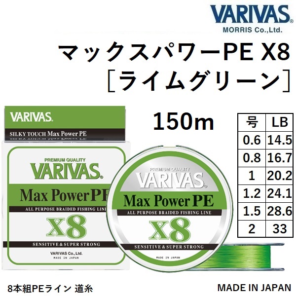 VARIVAS（バリバス） マックスパワーPE X8[ライムグリーン] 200m 0.6