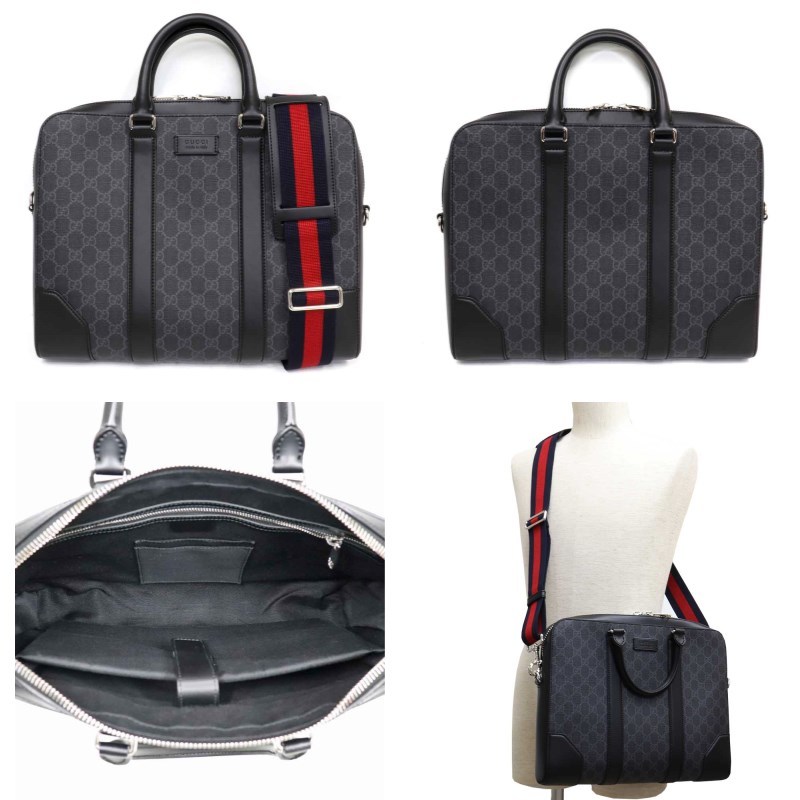 GG (美品)グッチ GUCCI ブリーフケース 書類バッグ 2Way GG柄 黒