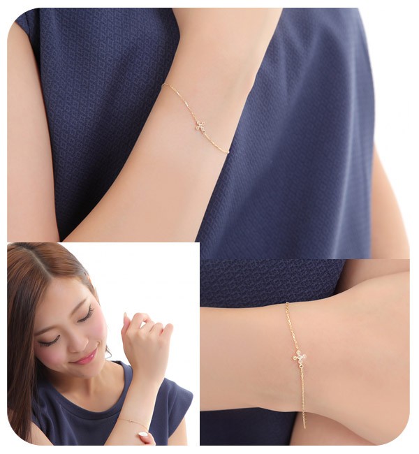 ダイヤモンド ブレスレット クロスモチーフ K10YG : ファッション