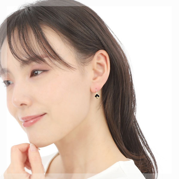 オニキス フック ピアス スクエア K18YG 18金 18k イエロー ゴールド