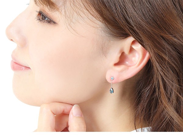 ロンドン ブルートパーズ ピアス ホワイト ゴールド K10WG 10k 10金