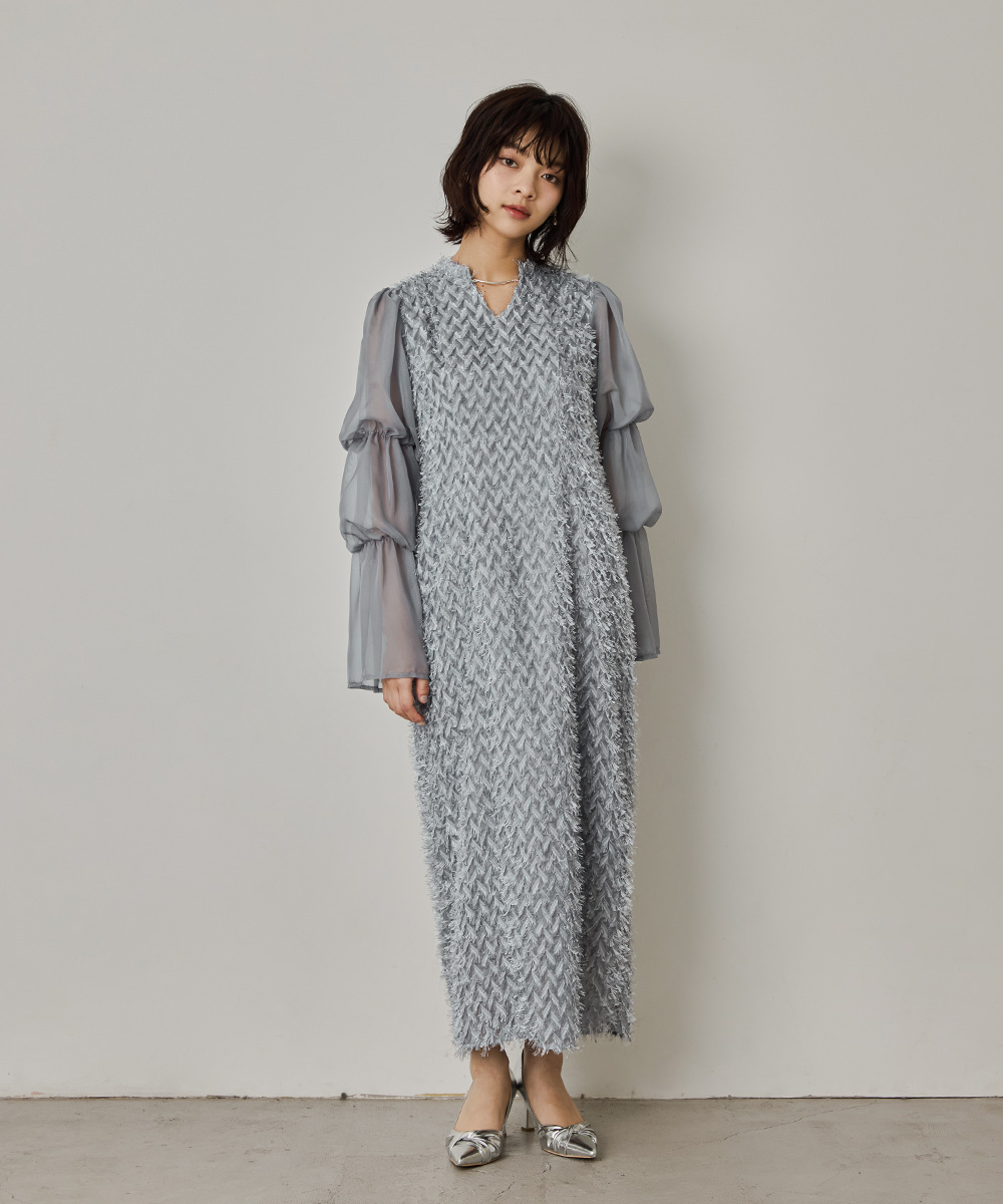 niana（ニアナ） デザインスリーブシャギードレス パーティードレス