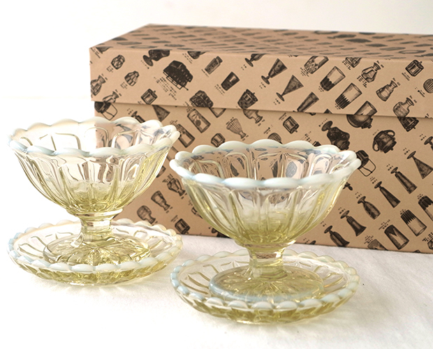 廣田硝子 雪の花 アイス&トレー揃い ペアセット サンデーカップ アイス