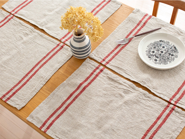 3/8はポイント10倍／ ランチョンマット リネン Wストライプ 4枚セット