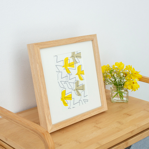 ポスター フレーム付き 飛び立つ鳥 22.5×22.5cm 木製 正方形 ポスター