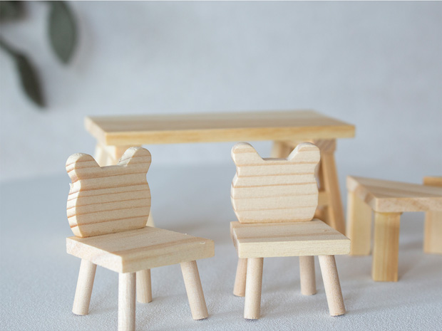 ミニチュア 木の家具セット テーブル＋椅子 1/18 家具 木製 北欧