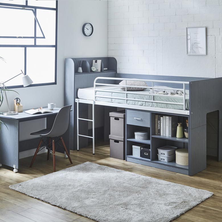 未来商会 システムベッド ロータイプ システムデスク 机付き 収納