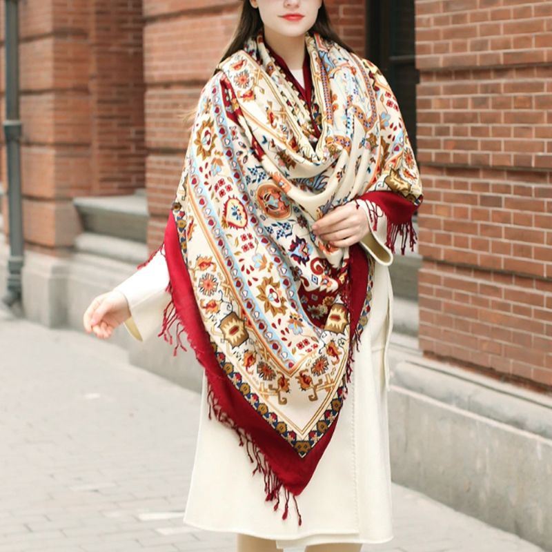 オリエンタル柄ウール大判ストール レディース 秋 冬 秋冬 春 ショール