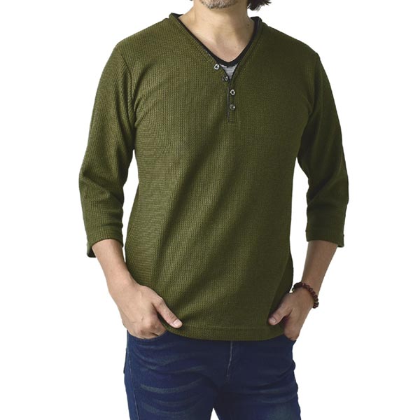 FLAG ON CREW 七分袖 カットソー メンズ 7分袖 Tシャツ 畦ワッフル Y