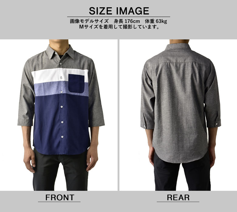 FLAG ON CREW メンズ オックスフォード シャツ レギュラーカラー 7分袖