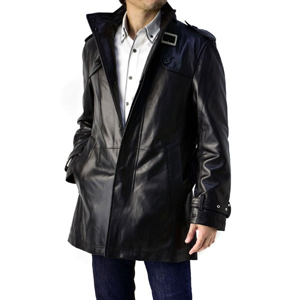 FLAG ON CREW コート 本革 レザーコート 高級羊革 ラムレザー メンズ