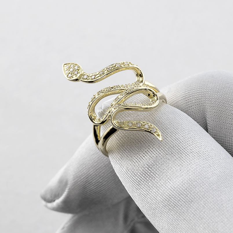 ジュエリー工房アトラス 18金 蛇 ダイヤモンド リング 幅広 太め