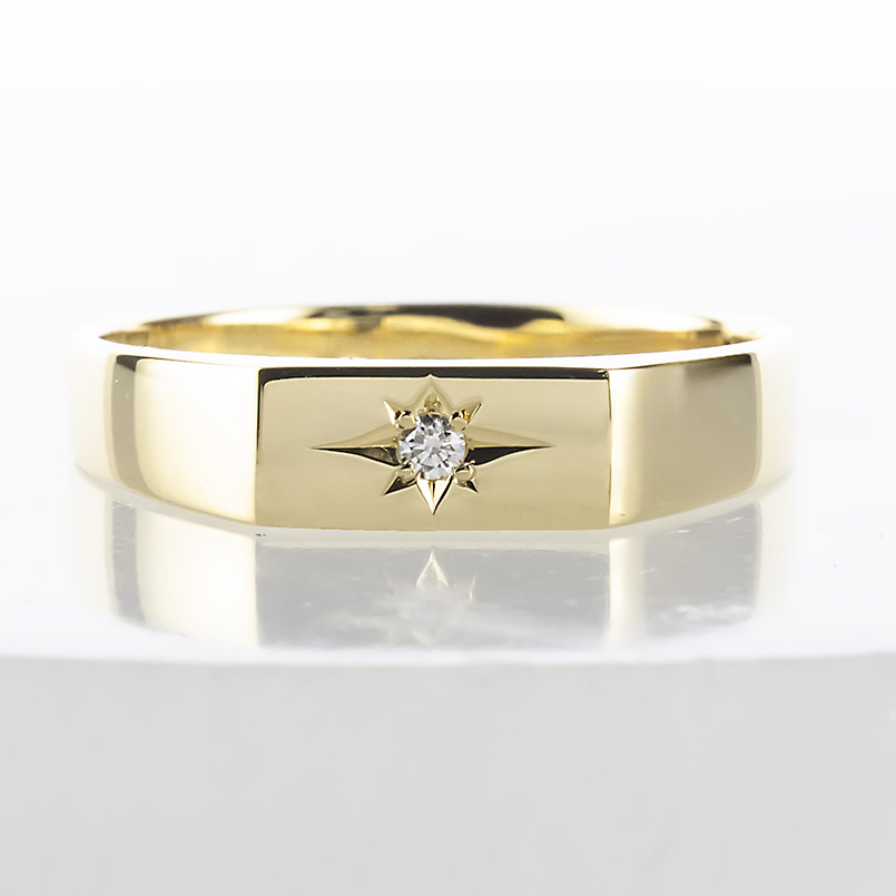 ジュエリー工房アトラス ゴールド 印台 リング ダイヤモンド 一粒