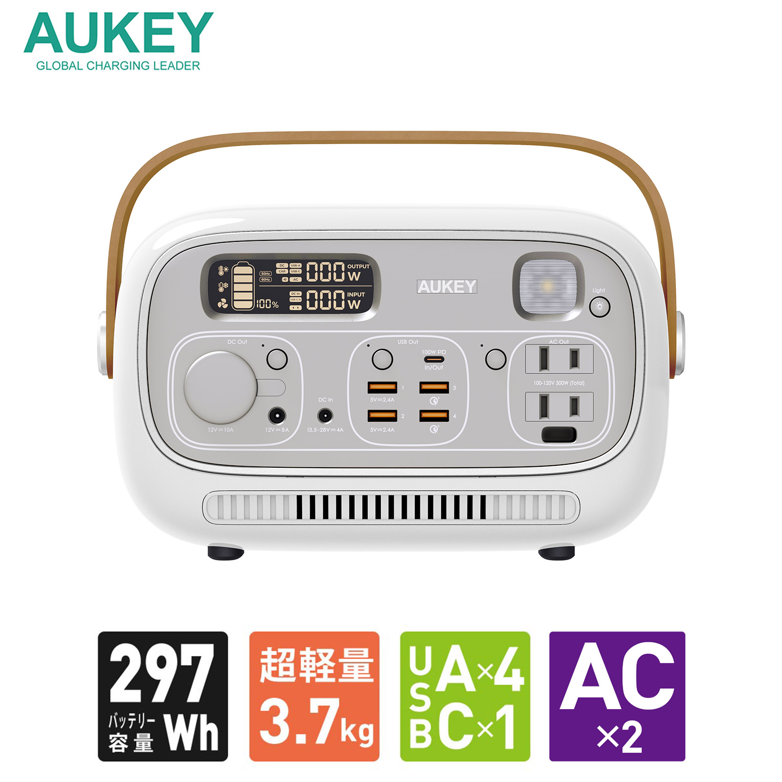 AUKEY ポータブル電源 定格300W 82500mAh DC AC USB typeC typeA
