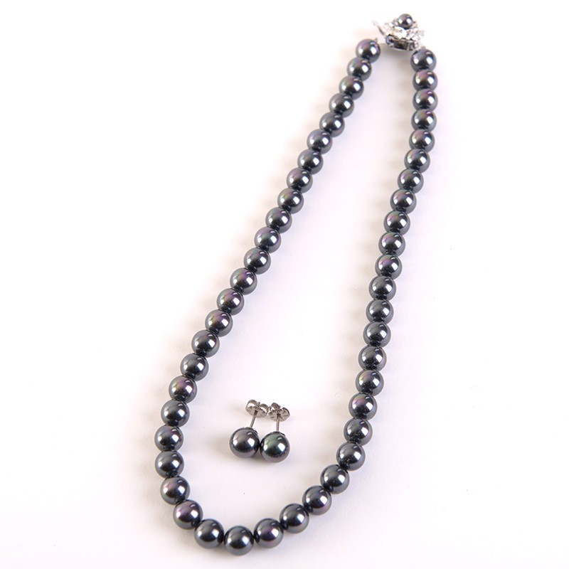 aurora 高級9mm南洋黒蝶花珠オーロラ本貝パールネックレスイヤリングor