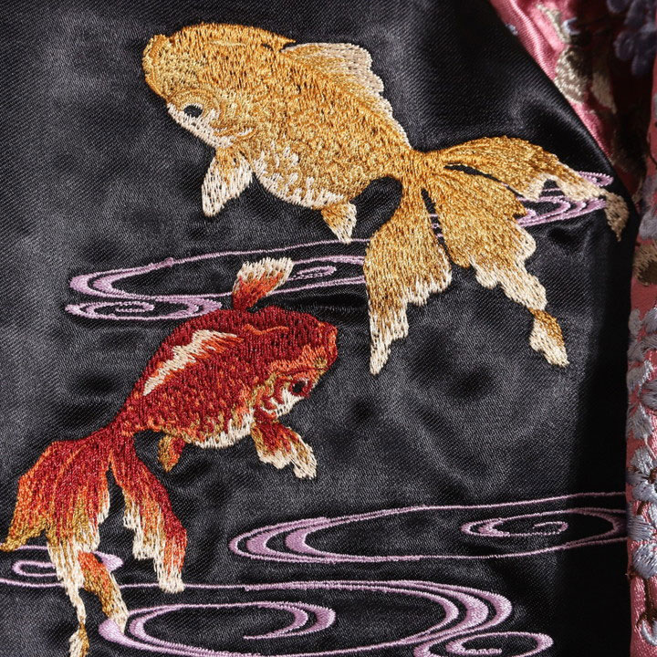 絡繰魂 和柄 リバーシブル 刺繍 スカジャン 金魚 刺繍 232057-50