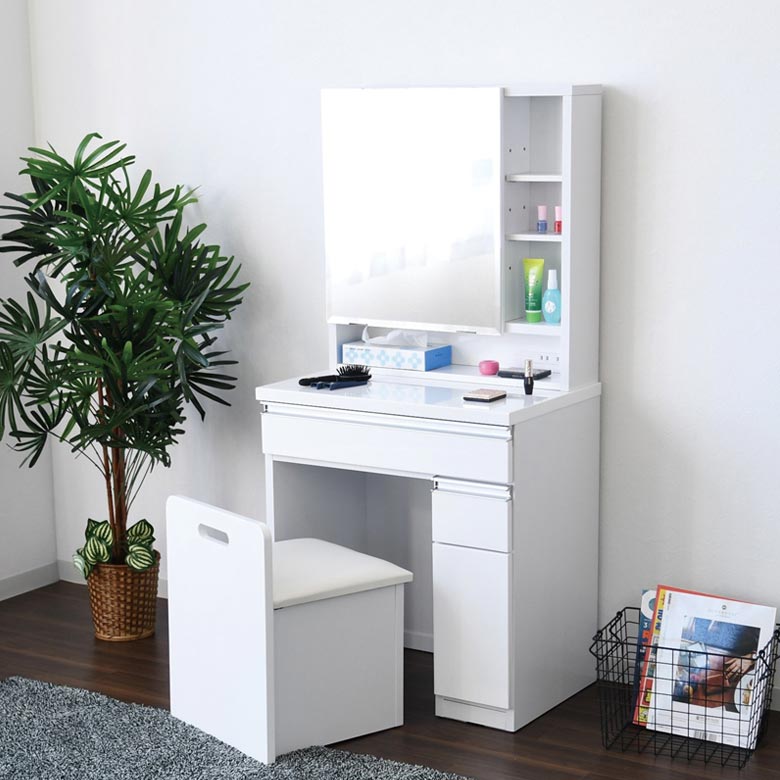 未来商会 ドレッサー 化粧台 おしゃれ コンパクト スツール付き 姫鏡台