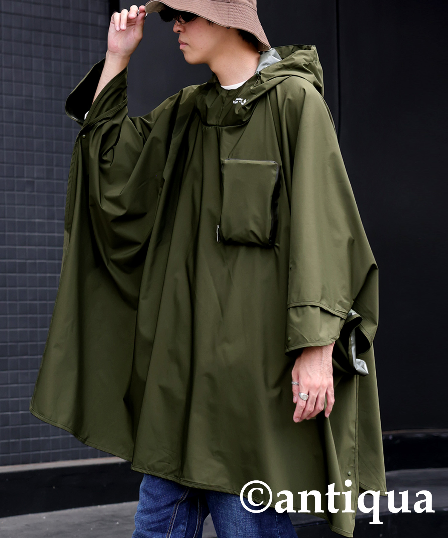 antiqua（アンティカ） 袖丈調節 ポケッタブルポンチョ ポンチョ