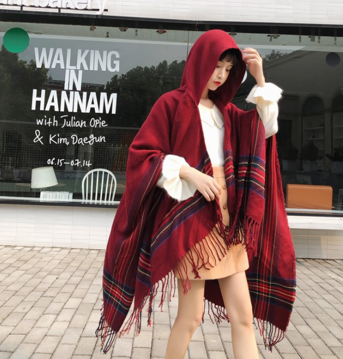 ポンチョ フード付 ストール 大判 ケープ フード付き チェック