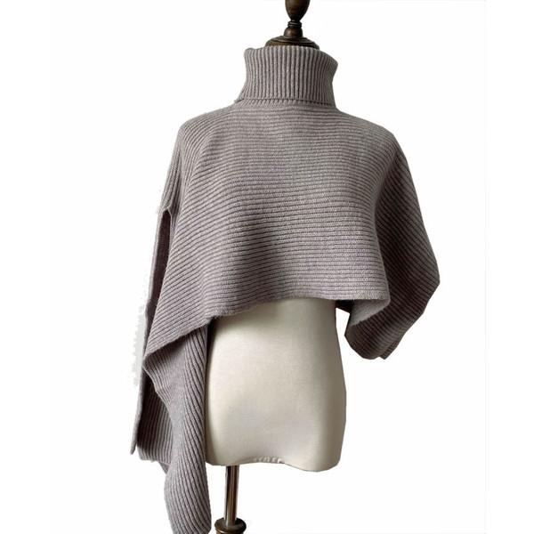 50％OFF】厚手アシンメトリーニットポンチョマフラー／ショートコート