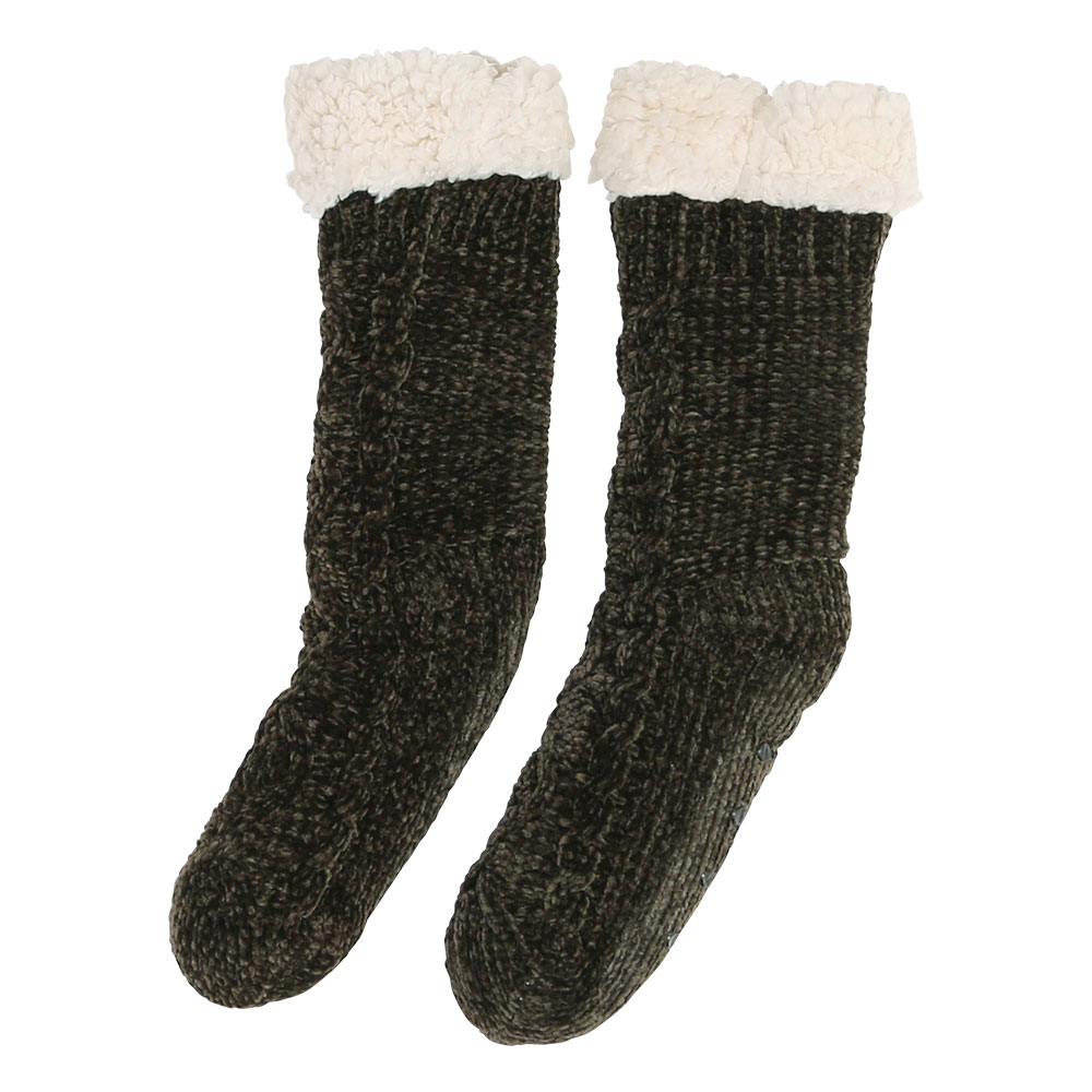 暖かふわふわ履き心地♪ 内ボア ケーブル編みルームソックス 23-25cm