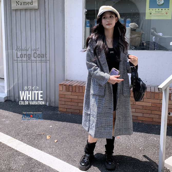 ARCADE（アーケード） ロングコート レディース フード付き 千鳥柄