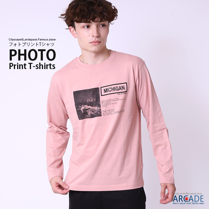 ARCADE（アーケード） tシャツ メンズ 長袖 フォトプリント ロンT 長袖