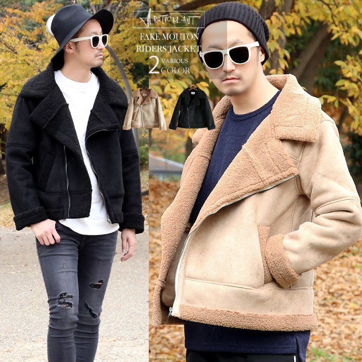 Revo. SALE フェイクムートン ダブル ライダース ジャケット メンズ 裏