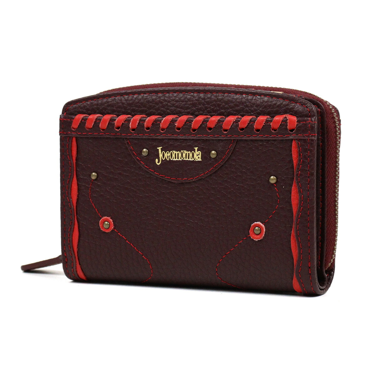 Jocomomola（ホコモモラ） 二つ折り財布 外付け小銭れ 革かがり