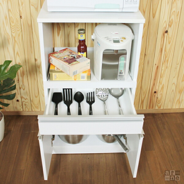 arne（アーネ） 電子レンジ台 ホワイト 白 キッチンラック 日本製 完成