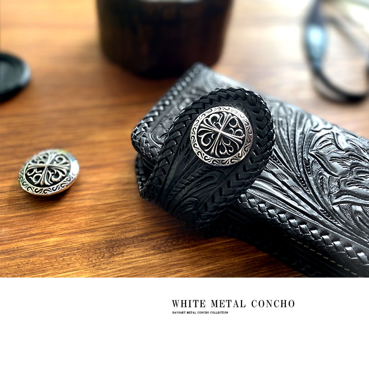 コンチョ ボタン ネジ式 ホワイトメタル製 アイアンクロス クロス
