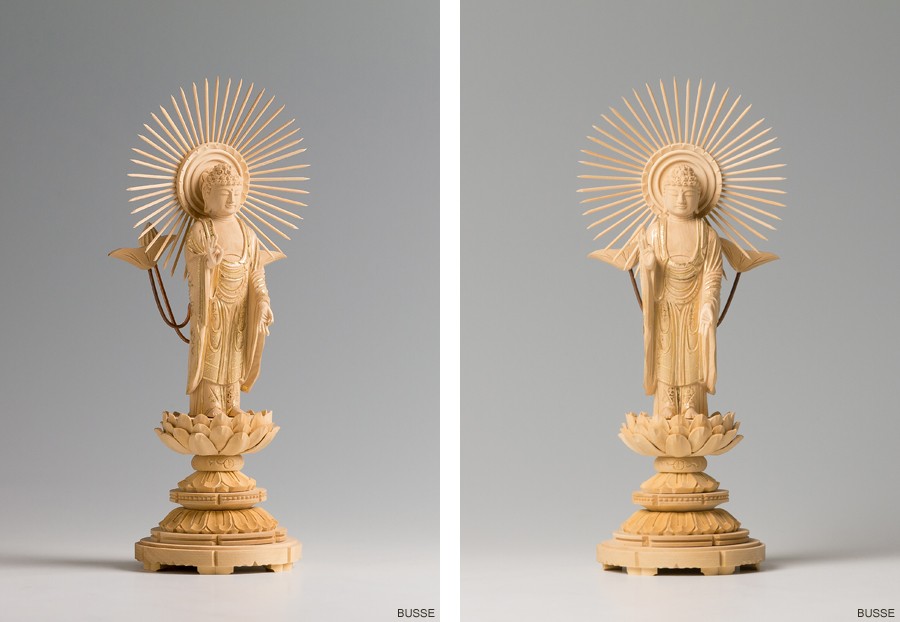 仏像 阿弥陀如来 東 柘植製/ツゲ 丸座 3寸 金泥書 真宗大谷派/東派