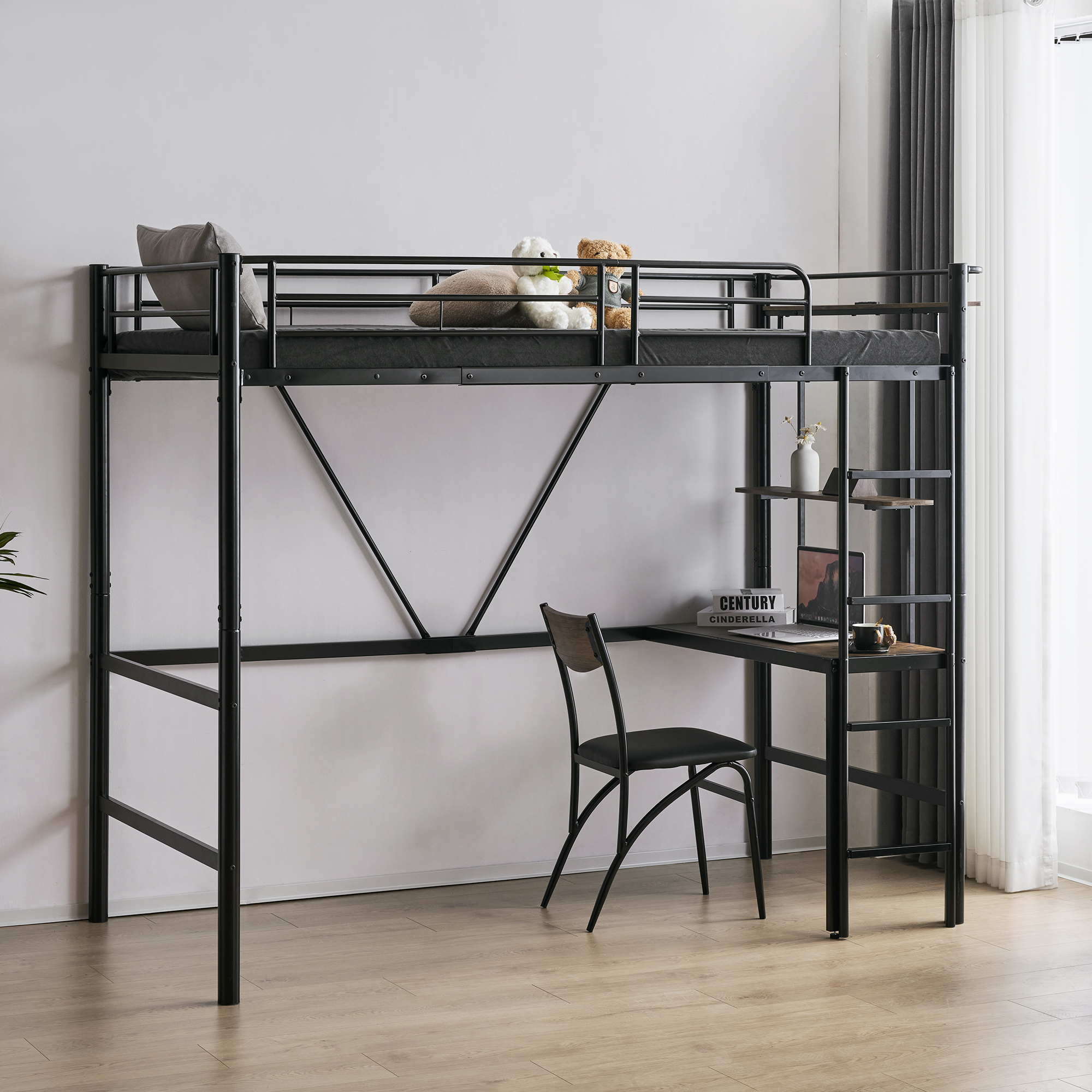 BTM ロフトベッド シングル デスク 棚 コンセント付き 収納 システム