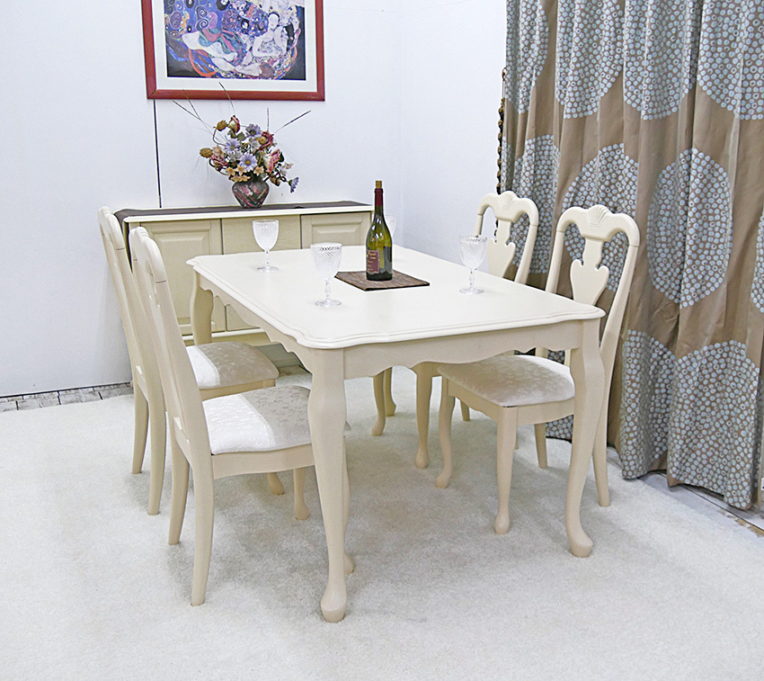 猫脚 ダイニング テーブル 5点セット クラシック調 幅150cm 4人掛け