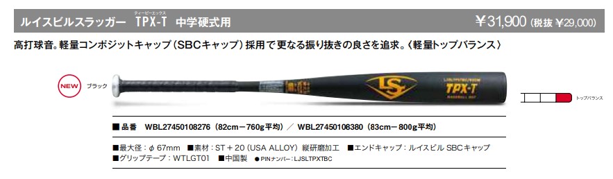 ルイスビルスラッガー あすつく 野球用 中学硬式用 金属バット 軽量