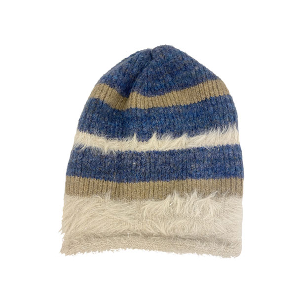 ラメ入り ファーニット帽 ボーダー柄【小顔ルーズシルエット