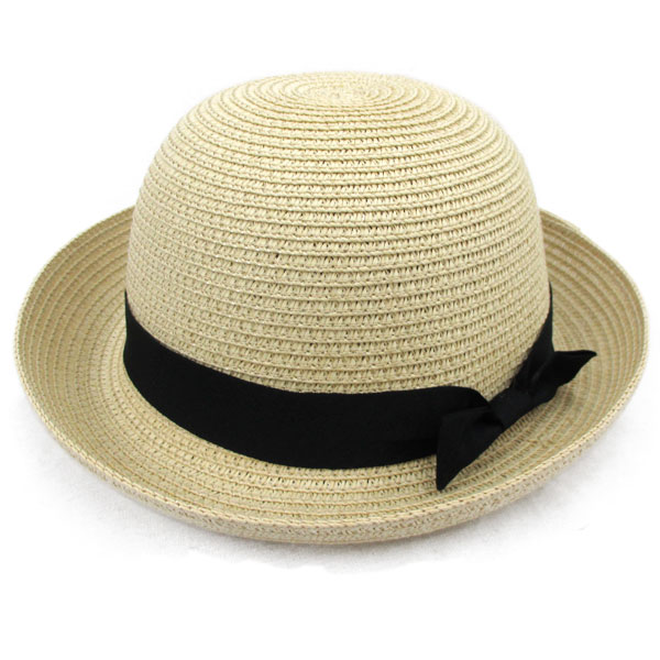 麦わら帽子 ボーラーハット レディース 帽子 ストローハット リボン付